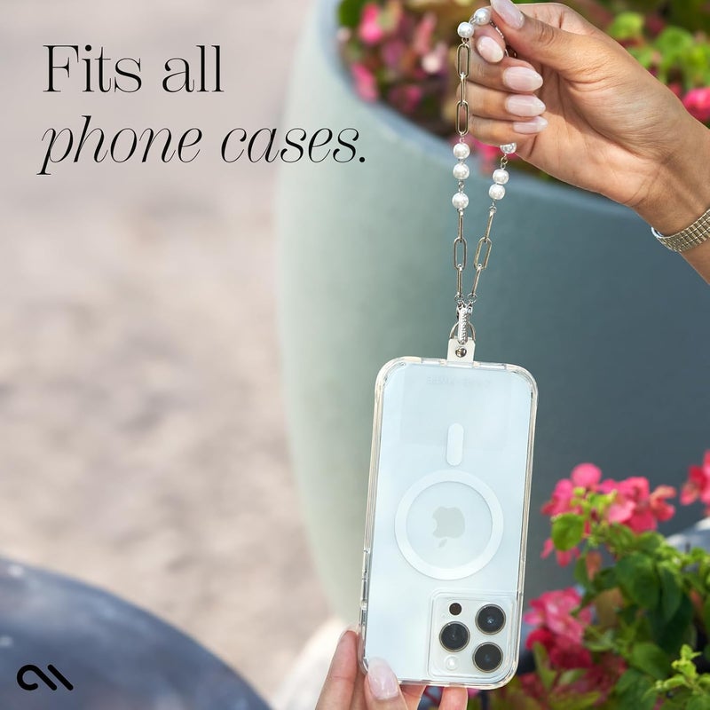 CASE-MATE Phone Charm with Beaded Silver Pearls - Detachable Anti Theft Strap - Hands-Free iPhone Wrist Strap for Women - Phone Chain Wristlet for Galaxy, Pixel and More - Silver Pearl - Image 4